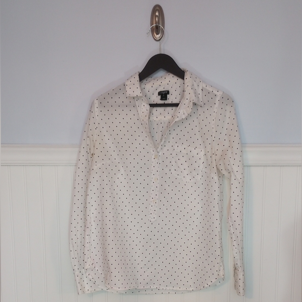 J.Crew White Polka Dot Blouse • Size S • 3/4 Button Front Top • Lightweight
